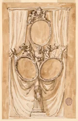Dessin, Décoration pour le portrait du pape Pie VI et du couple royal, vers 1790