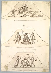 Dessin, projet décoratif : Trois trapèzes avec Flora et Zefiro, vers 1815