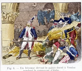 Un bivouac devant le palais ducal à Venise pendant la campagne italienne