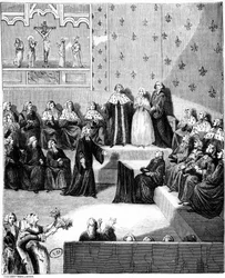 Une audience de tribunal. XVIIIe siècle