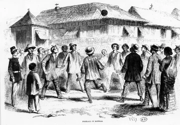Un match de football à Manille (Philippines) - gravure