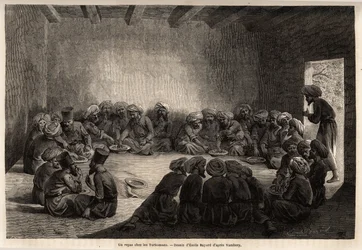 Un repas chez les Turcomans (Irak). Dessin d