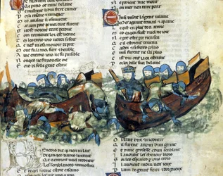 Une bataille navale. Miniature du 13ème siècle.