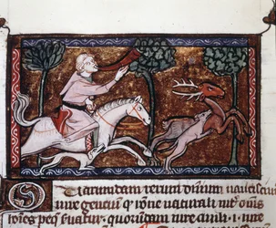 Un noble chassant un cerf. Manuscrit du 15e siècle