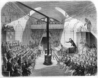 Une séance au club des Jacobins, pendant la Révolution de 1789. Gravure de 1844.