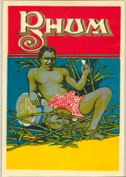 Un jeune homme noir, nu, tenant un verre de rhum, publicité