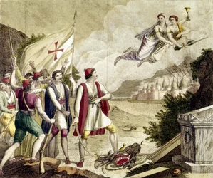Allégorie du réveil du sentiment national grec sous la domination ottomane, qui mena à la guerre d