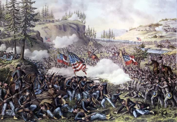 Guerre civile américaine (1861 - 1865) : Bataille de Chickamauga (Géorgie) 18-20 septembre 1863. Gravure du 19ème siècle.