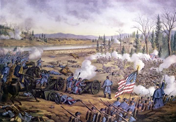 Guerre civile américaine (1861 - 1865) : Bataille de la rivière Stone ou deuxième bataille de Murfreesborough, Tennessee 31 déc 1862-02 jan 1863. Gravure du 19ème siècle.