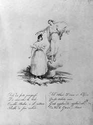 Apothéose de Maria Garcia dite la Malibran (1808-1836), chanteuse. Gravure du 19ème siècle