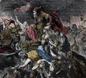 Bataille des champs Catalauniques, où les Romains, les Francs et les Wisigoths réunis vainquirent les Huns d