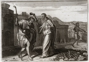 Bible de Royaumont, Ancien Testament : Rite de Saül. Samuel, sur ordre de Dieu, sacre Saül roi des Juifs. Illustration de 1811.
