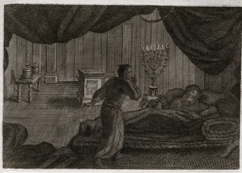Bible de Royaumont, Ancien Testament : Samuel donné à Héli. Anne consacre le petit Samuel au Seigneur et le confie au grand prêtre Héli. Samuel, qui entend la voix du Seigneur l