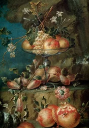 Oiseaux et fruits dans un paysage (détail)