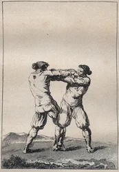 Lutteurs bretons gravure dans « Voyage dans le Finistère ou État de ce département en 1794 et 1795 » par Jacques Cambry (1749-1807)
