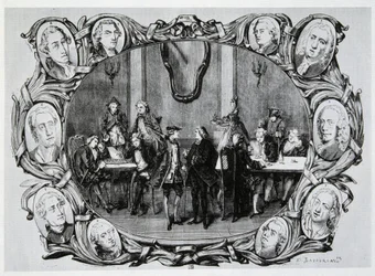 Café Procope à Paris au XVIIIe siècle avec Buffon, Gilbert, Diderot, D
