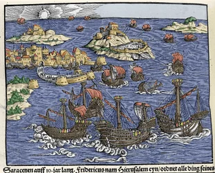 Capture de Jérusalem par les armées sarrasines en février 638. Dans « Den Edlen Strengen Besten Fromen » par Johann Stumpff