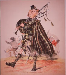Caricature de joueur de cornemuse des Highlands