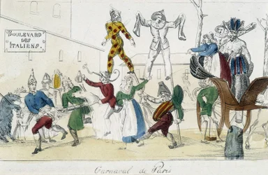 Carnaval de Paris, boulevard des Italiens - gravure du 18ème siècle, Carnavalet
