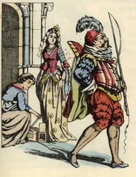 Cendrillon libère les souris qui se transforment en chevaux et un rat en cocher. Illustration du conte de Charles Perrault « Cendrillon ou La petite pantoufle de verre »