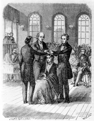 Confirmation chez les Mormons. Gravure du 19ème siècle