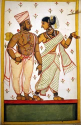 Couple de Brahmanes. Page du manuscrit (ms.8300) "Histoire du Mogol" par Stefano Nivibus Cardeira. 18ème siècle. Biblioteca Marciana, Venise