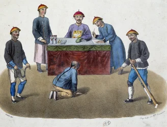 Vie quotidienne des Chinois - Justice : Prévenu devant un magistrat, sd. 19e siècle