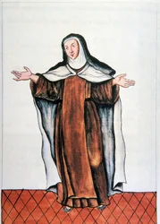 Vie quotidienne et coutumes du Pérou : Carmélite déchaussée. Aquarelle tirée du livre Trujillo del Peru par Baltasar Martinez Companon y Bajanda, évêque de Trujillo (1782-1785). 18ème siècle Madrid. Biblioteca del Palacio Real