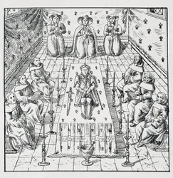 Mort de Charles IX le 30 mai 1574 à 24 ans - dans "Collection de 39 figures représentant les calamités de la France de 1562 à 1586" Louis Perrin imprimerie