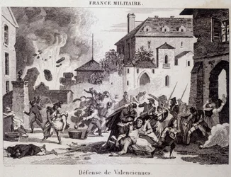 Défense de Valenciennes (par les Républicains contre les Britanniques et les Autrichiens en 1794). Gravure du 19ème siècle