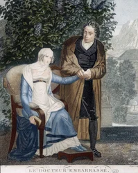 Docteur embossé (devant une femme malade)