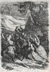 Doralice et Isabelle veulent séparer Mandricard et Zerbin - gravure de 1851 de « Roland furieux »