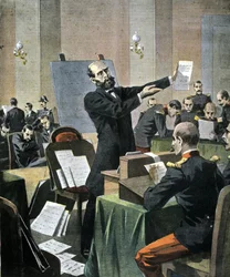 Affaire Dreyfus. Expert en graphologie Alphonse Bertillon déposant au procès de Rennes