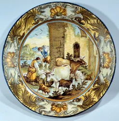 Plat en faïence représentant une scène pastorale. XVIIIe siècle Paris. Musée du Louvre