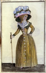 Mode : jeune femme élégante avec une canne. 1787