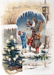 Père Noël avec des enfants. Chromolithographie de 1892