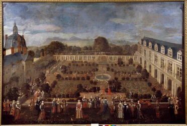 Fête au Palais Ducal en 1673 pour le séjour du roi Louis XIV et de sa cour. Peinture anonyme