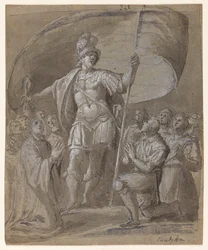 Figures rendant hommage à un chevalier