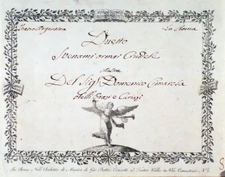 Première page de la partition musicale de Svenami ormai crudele, dans Gli Orazi e i Curiazi de Domenico Cimarosa, c. 1798