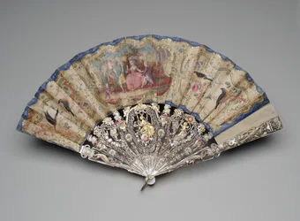 Éventail pliant avec scène de cour, vers 1770-80