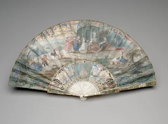 Éventail pliant avec une scène pastorale, vers 1740-50