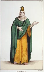 Frédégonde. Reine de Neustrie (545-597) gravure de 1830