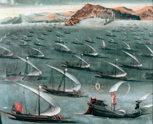 Flotte française au large de la ville de Gênes