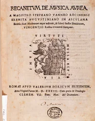 Frontispice de Recanetum de musica aurea par Stephanus Aureus
