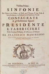 Frontispice de la partition musicale de Sinfonia da chiesa e due violini par Francesco Manfredini