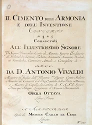 Frontispice de la partition musicale de violon en concerto V dans Il cimento dell