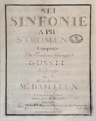 Frontispice de la partition de Sei sinfonie a piu strumenti op. 5 (première symphonie) par François Joseph Gossec