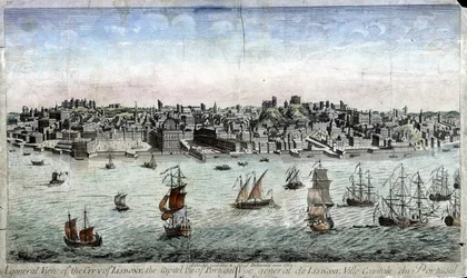 Vue générale de Lisbonne, capitale du Portugal - gravure