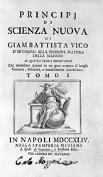 Giambattista Vico. Aussi appelé Giovanni, Gian Battista, Jean Baptiste ou Jean-Baptiste. Frontispice de « La Scienza Nuova »