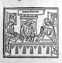 Giovanni Pico della Mirandola avec ses deux disciples - dans "Epistole auree" de 1555